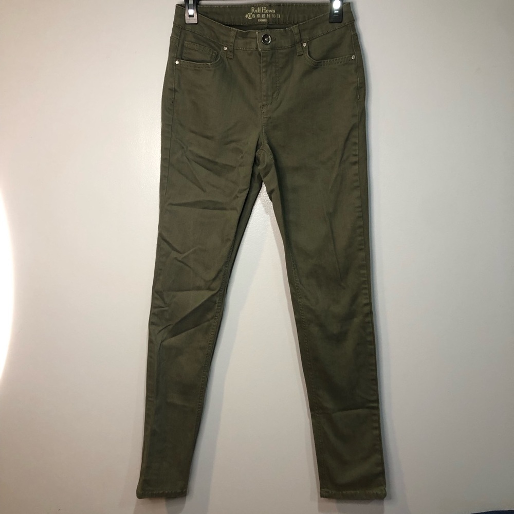 Ruff Hewn Women's Olive Green Jeans Skinny Stretch Denim Mid-Rise Pants